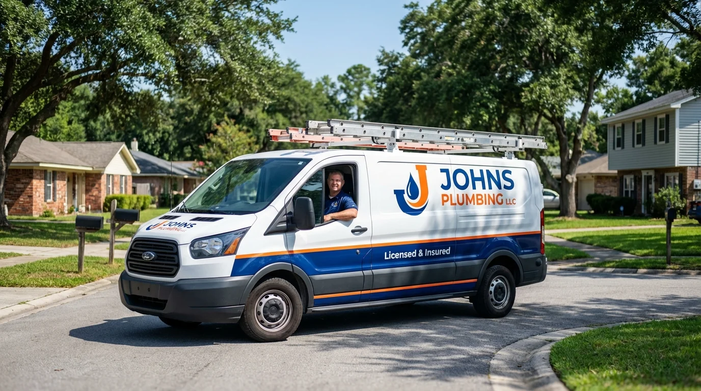 Johns Plumbing LLC service van in West Union, IA