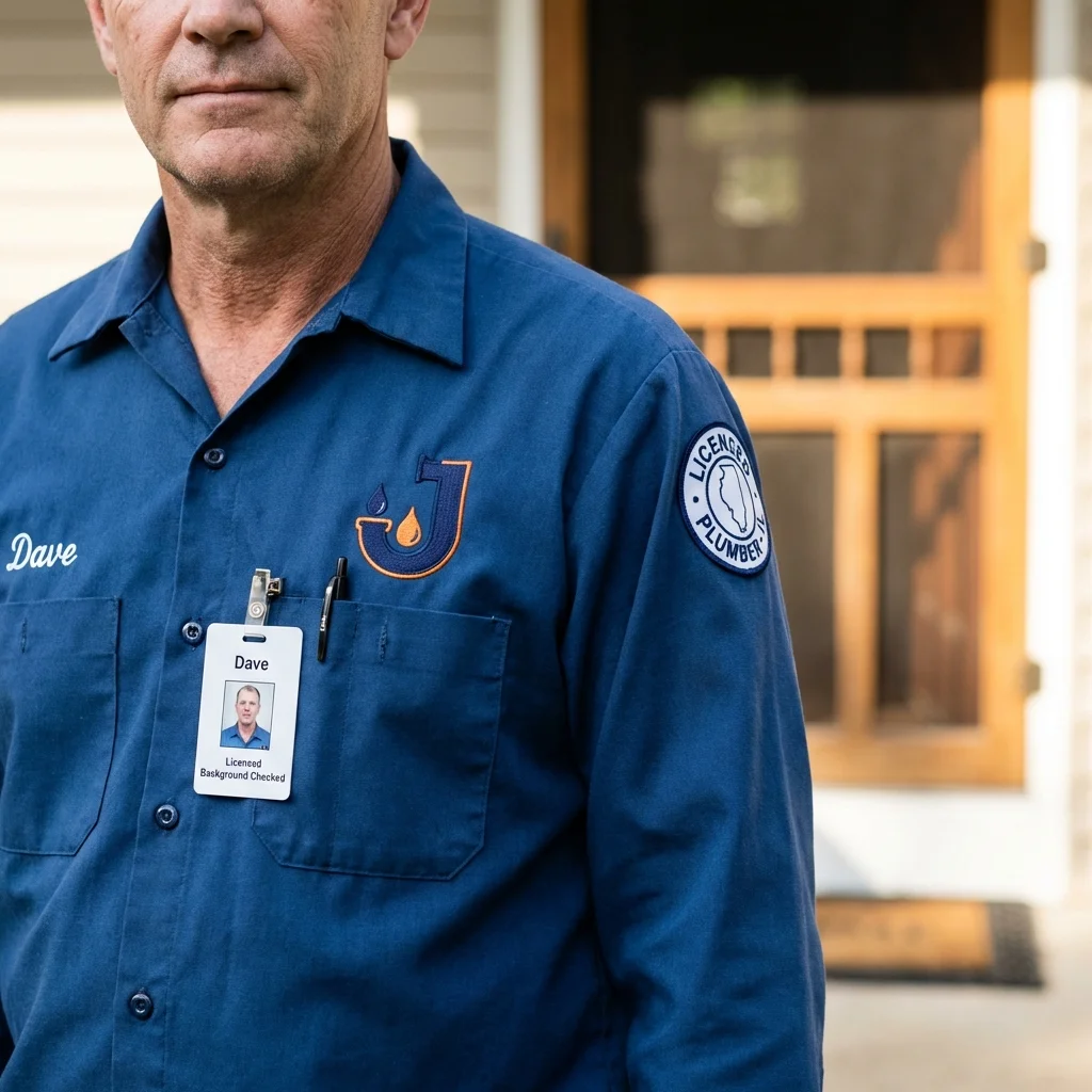 Licensed plumber showing ID badge in West Union, IA