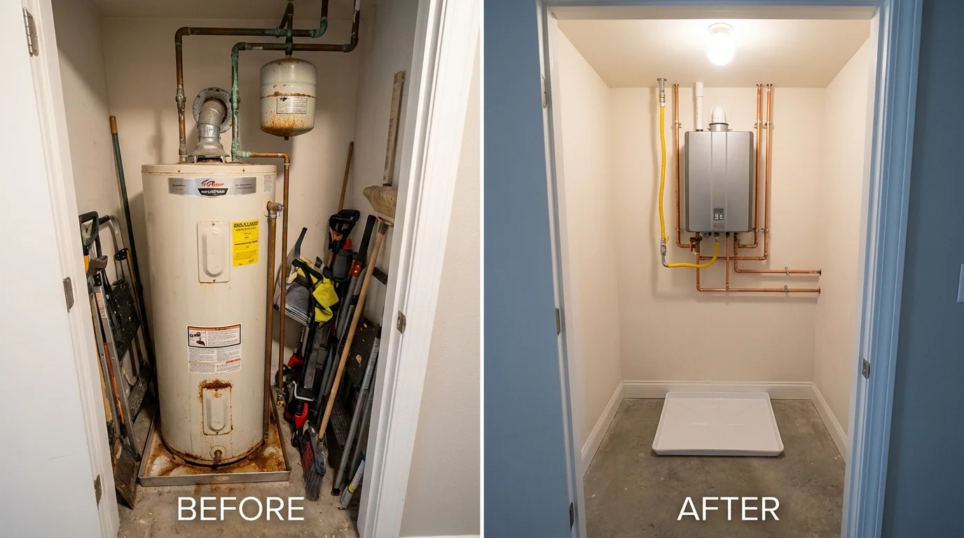 Tank water heater versus wall-mounted tankless unit comparison for West Union, IA homeowners